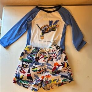 Ralph Lauren Blue and White Rashguard Swim Top